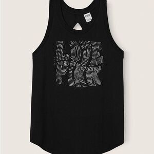 Victoria’s Secret Pink Rhinestone Logo Racerback Open Back tank top black XXL